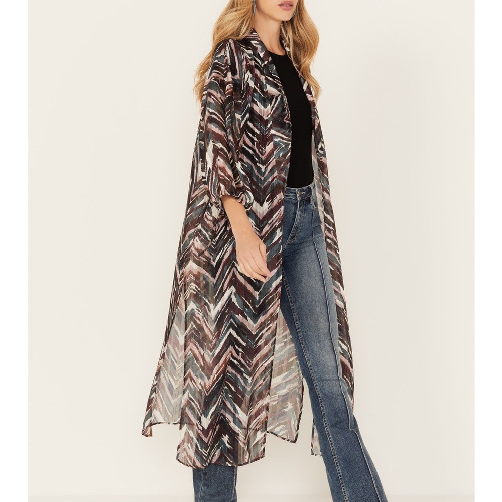 Shyanne Semi-sheer Multicolor Chevron Kimono